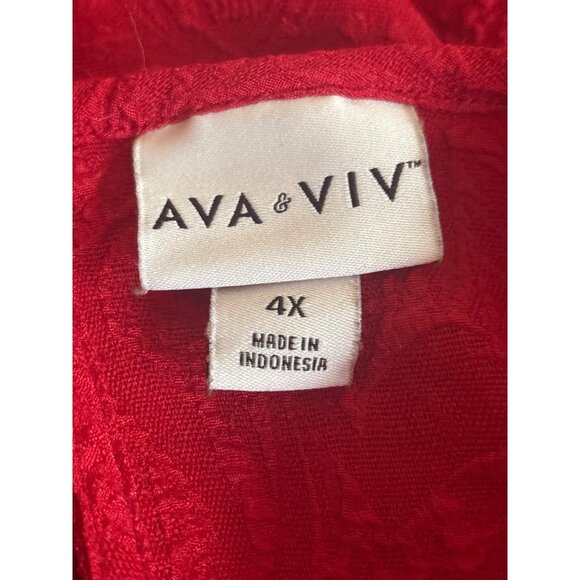 Women’s Plus Size Dress Red Layered Tiered 4X Ava & Viv 3/4 Sleeve Balloon VGC - Picture 11 of 13